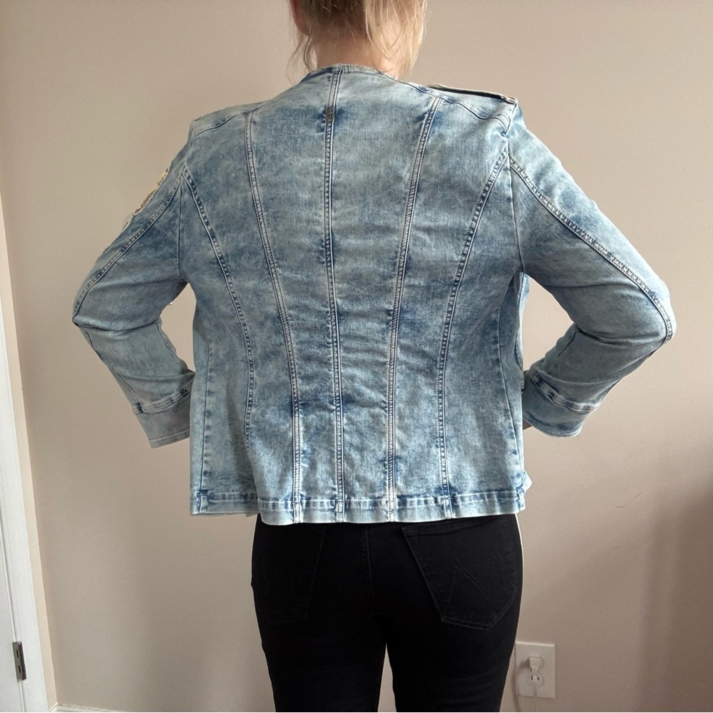 Elisa Cavaletti Patchwork Jean Jacket w/ Detail Stitching & Stone Wash Design - Picture 11 of 15